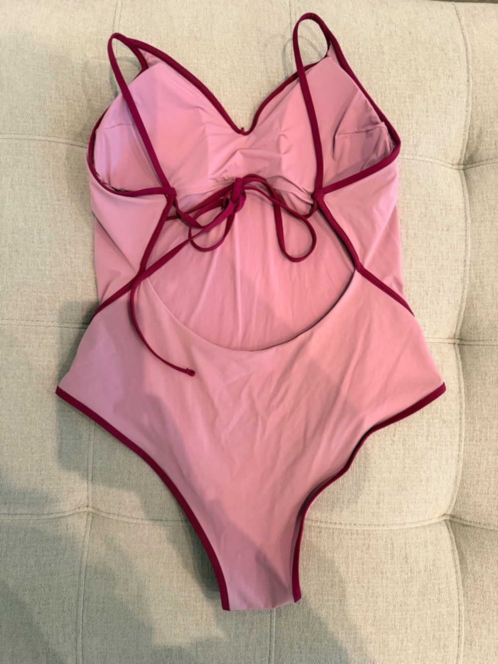 Women's Pink Contrast-Trim One-Piece Swimsuit - Picture 4 of 6